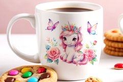 Watercolor illustration hand drawn clip art cute pink unicorn. Bright and colorful colors perfect for greeting card, birthday, baby shower, print, mug design and more. Pastel сolorful clipart, high resolution. Well for printing and sublimation 