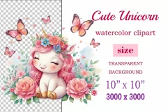 Watercolor illustration hand drawn clip art cute pink unicorn. Bright and colorful colors perfect for greeting card, birthday, baby shower, print, mug design and more. Pastel сolorful clipart, high resolution. Well for printing and sublimation 