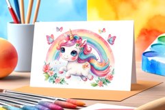 Watercolor illustration hand drawn clip art cute pink unicorn. Bright and colorful colors perfect for greeting card, birthday, baby shower, print, mug design and more. Pastel сolorful clipart, high resolution. Well for printing and sublimation 