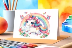 Watercolor illustration hand drawn clip art cute pink unicorn. Bright and colorful colors perfect for greeting card, birthday, baby shower, print, mug design and more. Pastel сolorful clipart, high resolution. Well for printing and sublimation 
