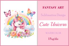 Watercolor illustration hand drawn clip art cute pink unicorn. Bright and colorful colors perfect for greeting card, birthday, baby shower, print, mug design and more. Pastel сolorful clipart, high resolution. Well for printing and sublimation 