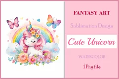 Watercolor illustration hand drawn clip art cute pink unicorn. Bright and colorful colors perfect for greeting card, birthday, baby shower, print, mug design and more. Pastel сolorful clipart, high resolution. Well for printing and sublimation 