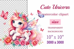 Watercolor illustration hand drawn clip art cute pink unicorn. Bright and colorful colors perfect for greeting card, birthday, baby shower, print, mug design and more. Pastel сolorful clipart, high resolution. Well for printing and sublimation 