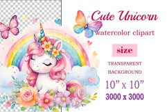 Watercolor illustration hand drawn clip art cute pink unicorn. Bright and colorful colors perfect for greeting card, birthday, baby shower, print, mug design and more. Pastel сolorful clipart, high resolution. Well for printing and sublimation 