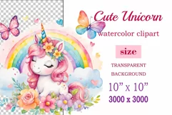 Watercolor illustration hand drawn clip art cute pink unicorn. Bright and colorful colors perfect for greeting card, birthday, baby shower, print, mug design and more. Pastel сolorful clipart, high resolution. Well for printing and sublimation 