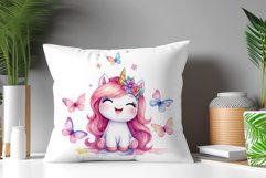 Watercolor illustration hand drawn clip art cute pink unicorn. Bright and colorful colors perfect for greeting card, birthday, baby shower, print, mug design and more. Pastel сolorful clipart, high resolution. Well for printing and sublimation 