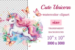 Watercolor illustration hand drawn clip art cute pink unicorn. Bright and colorful colors perfect for greeting card, birthday, baby shower, print, mug design and more. Pastel сolorful clipart, high resolution. Well for printing and sublimation 
