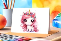 Watercolor illustration hand drawn clip art cute pink unicorn. Bright and colorful colors perfect for greeting card, birthday, baby shower, print, mug design and more. Pastel сolorful clipart, high resolution. Well for printing and sublimation 