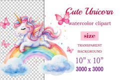 Watercolor illustration hand drawn clip art cute pink unicorn. Bright and colorful colors perfect for greeting card, birthday, baby shower, print, mug design and more. Pastel сolorful clipart, high resolution. Well for printing and sublimation 