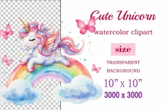 Watercolor illustration hand drawn clip art cute pink unicorn. Bright and colorful colors perfect for greeting card, birthday, baby shower, print, mug design and more. Pastel сolorful clipart, high resolution. Well for printing and sublimation 