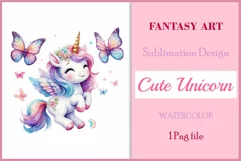 Watercolor illustration hand drawn clip art cute pink unicorn. Bright and colorful colors perfect for greeting card, birthday, baby shower, print, mug design and more. Pastel сolorful clipart, high resolution. Well for printing and sublimation 