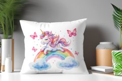 Watercolor illustration hand drawn clip art cute pink unicorn. Bright and colorful colors perfect for greeting card, birthday, baby shower, print, mug design and more. Pastel сolorful clipart, high resolution. Well for printing and sublimation 