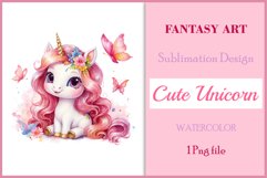 Watercolor illustration hand drawn clip art cute pink unicorn. Bright and colorful colors perfect for greeting card, birthday, baby shower, print, mug design and more. Pastel сolorful clipart, high resolution. Well for printing and sublimation 