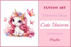 Watercolor illustration hand drawn clip art cute pink unicorn. Bright and colorful colors perfect for greeting card, birthday, baby shower, print, mug design and more. Pastel сolorful clipart, high resolution. Well for printing and sublimation 