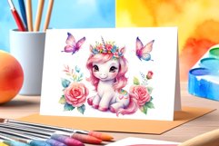 Watercolor illustration hand drawn clip art cute pink unicorn. Bright and colorful colors perfect for greeting card, birthday, baby shower, print, mug design and more. Pastel сolorful clipart, high resolution. Well for printing and sublimation 
