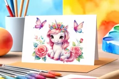 Watercolor illustration hand drawn clip art cute pink unicorn. Bright and colorful colors perfect for greeting card, birthday, baby shower, print, mug design and more. Pastel сolorful clipart, high resolution. Well for printing and sublimation 