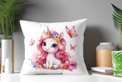 Watercolor illustration hand drawn clip art cute pink unicorn. Bright and colorful colors perfect for greeting card, birthday, baby shower, print, mug design and more. Pastel сolorful clipart, high resolution. Well for printing and sublimation 