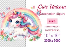 Watercolor illustration hand drawn clip art cute pink unicorn. Bright and colorful colors perfect for greeting card, birthday, baby shower, print, mug design and more. Pastel сolorful clipart, high resolution. Well for printing and sublimation 