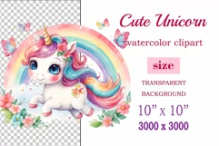Watercolor illustration hand drawn clip art cute pink unicorn. Bright and colorful colors perfect for greeting card, birthday, baby shower, print, mug design and more. Pastel сolorful clipart, high resolution. Well for printing and sublimation 