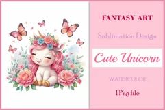 Watercolor illustration hand drawn clip art cute pink unicorn. Bright and colorful colors perfect for greeting card, birthday, baby shower, print, mug design and more. Pastel сolorful clipart, high resolution. Well for printing and sublimation 