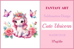 Watercolor illustration hand drawn clip art cute pink unicorn. Bright and colorful colors perfect for greeting card, birthday, baby shower, print, mug design and more. Pastel сolorful clipart, high resolution. Well for printing and sublimation 