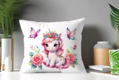 Watercolor illustration hand drawn clip art cute pink unicorn. Bright and colorful colors perfect for greeting card, birthday, baby shower, print, mug design and more. Pastel сolorful clipart, high resolution. Well for printing and sublimation 