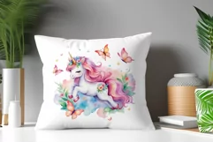 Watercolor illustration hand drawn clip art cute pink unicorn. Bright and colorful colors perfect for greeting card, birthday, baby shower, print, mug design and more. Pastel сolorful clipart, high resolution. Well for printing and sublimation 