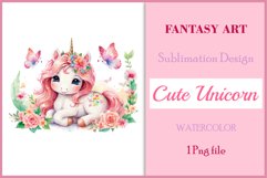 Watercolor illustration hand drawn clip art cute pink unicorn. Bright and colorful colors perfect for greeting card, birthday, baby shower, print, mug design and more. Pastel сolorful clipart, high resolution. Well for printing and sublimation 