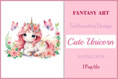 Watercolor illustration hand drawn clip art cute pink unicorn. Bright and colorful colors perfect for greeting card, birthday, baby shower, print, mug design and more. Pastel сolorful clipart, high resolution. Well for printing and sublimation 