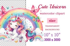 Watercolor illustration hand drawn clip art cute pink unicorn. Bright and colorful colors perfect for greeting card, birthday, baby shower, print, mug design and more. Pastel сolorful clipart, high resolution. Well for printing and sublimation 
