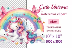 Watercolor illustration hand drawn clip art cute pink unicorn. Bright and colorful colors perfect for greeting card, birthday, baby shower, print, mug design and more. Pastel сolorful clipart, high resolution. Well for printing and sublimation 