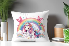 Watercolor illustration hand drawn clip art cute pink unicorn. Bright and colorful colors perfect for greeting card, birthday, baby shower, print, mug design and more. Pastel сolorful clipart, high resolution. Well for printing and sublimation 