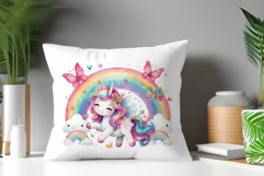 Watercolor illustration hand drawn clip art cute pink unicorn. Bright and colorful colors perfect for greeting card, birthday, baby shower, print, mug design and more. Pastel сolorful clipart, high resolution. Well for printing and sublimation 
