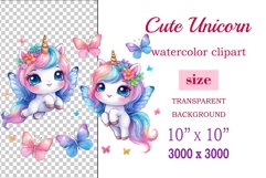 Watercolor illustration hand drawn clip art cute pink unicorn. Bright and colorful colors perfect for greeting card, birthday, baby shower, print, mug design and more. Pastel сolorful clipart, high resolution. Well for printing and sublimation 
