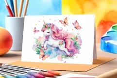 Watercolor illustration hand drawn clip art cute pink unicorn. Bright and colorful colors perfect for greeting card, birthday, baby shower, print, mug design and more. Pastel сolorful clipart, high resolution. Well for printing and sublimation 