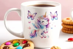 Watercolor illustration hand drawn clip art cute pink unicorn. Bright and colorful colors perfect for greeting card, birthday, baby shower, print, mug design and more. Pastel сolorful clipart, high resolution. Well for printing and sublimation 