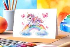 Watercolor illustration hand drawn clip art cute pink unicorn. Bright and colorful colors perfect for greeting card, birthday, baby shower, print, mug design and more. Pastel сolorful clipart, high resolution. Well for printing and sublimation 