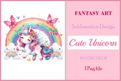 Watercolor illustration hand drawn clip art cute pink unicorn. Bright and colorful colors perfect for greeting card, birthday, baby shower, print, mug design and more. Pastel сolorful clipart, high resolution. Well for printing and sublimation 