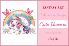 Watercolor illustration hand drawn clip art cute pink unicorn. Bright and colorful colors perfect for greeting card, birthday, baby shower, print, mug design and more. Pastel сolorful clipart, high resolution. Well for printing and sublimation 