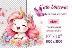Watercolor illustration hand drawn clip art cute pink unicorn. Bright and colorful colors perfect for greeting card, birthday, baby shower, print, mug design and more. Pastel сolorful clipart, high resolution. Well for printing and sublimation 