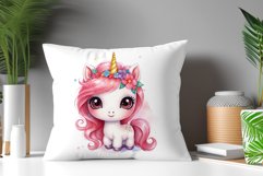 Watercolor illustration hand drawn clip art cute pink unicorn. Bright and colorful colors perfect for greeting card, birthday, baby shower, print, mug design and more. Pastel сolorful clipart, high resolution. Well for printing and sublimation 