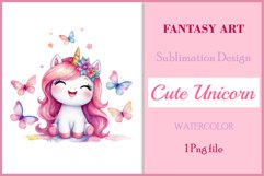 Sublimation Pink Cute Unicorn Clipart / Watercolor Png Product Image 1