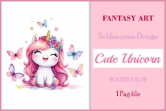 Sublimation Pink Cute Unicorn Clipart / Watercolor Png Product Image 1