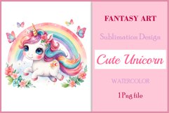 Watercolor illustration hand drawn clip art cute pink unicorn. Bright and colorful colors perfect for greeting card, birthday, baby shower, print, mug design and more. Pastel сolorful clipart, high resolution. Well for printing and sublimation 