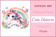 Watercolor illustration hand drawn clip art cute pink unicorn. Bright and colorful colors perfect for greeting card, birthday, baby shower, print, mug design and more. Pastel сolorful clipart, high resolution. Well for printing and sublimation 