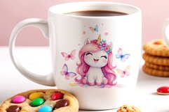 Watercolor illustration hand drawn clip art cute pink unicorn. Bright and colorful colors perfect for greeting card, birthday, baby shower, print, mug design and more. Pastel сolorful clipart, high resolution. Well for printing and sublimation 