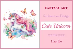 Watercolor illustration hand drawn clip art cute pink unicorn. Bright and colorful colors perfect for greeting card, birthday, baby shower, print, mug design and more. Pastel сolorful clipart, high resolution. Well for printing and sublimation 