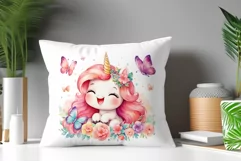 Watercolor illustration hand drawn clip art cute pink unicorn. Bright and colorful colors perfect for greeting card, birthday, baby shower, print, mug design and more. Pastel сolorful clipart, high resolution. Well for printing and sublimation 