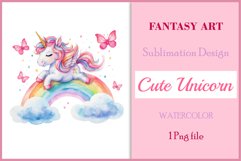 Watercolor illustration hand drawn clip art cute pink unicorn. Bright and colorful colors perfect for greeting card, birthday, baby shower, print, mug design and more. Pastel сolorful clipart, high resolution. Well for printing and sublimation 