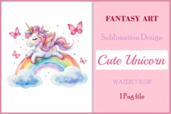 Watercolor illustration hand drawn clip art cute pink unicorn. Bright and colorful colors perfect for greeting card, birthday, baby shower, print, mug design and more. Pastel сolorful clipart, high resolution. Well for printing and sublimation 